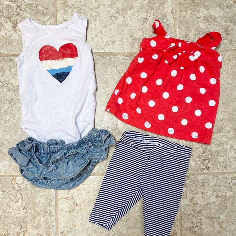 Lot of 2 Red White and Blue Baby Girl Outfits